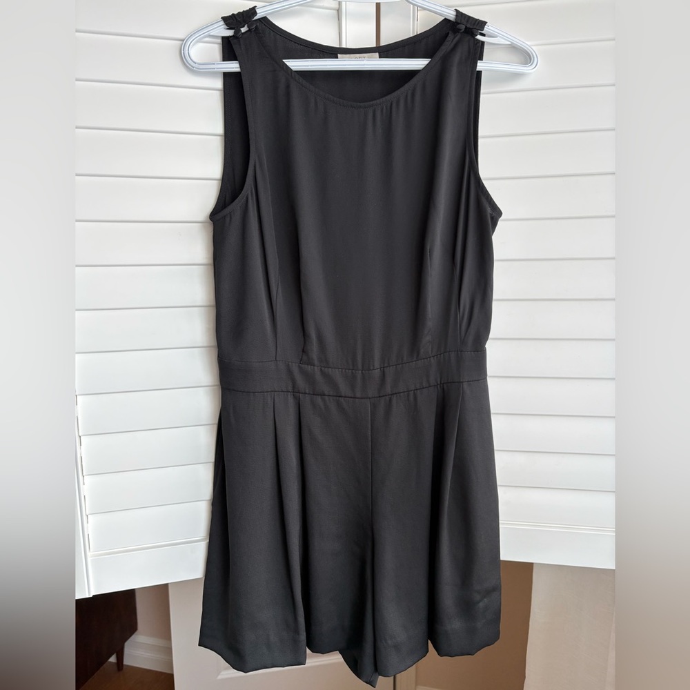Sleeveless satin shorts jumpsuit, black, size 4